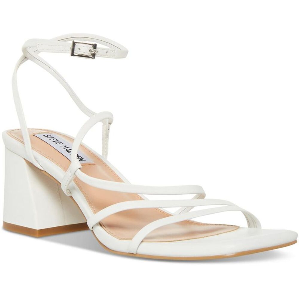 Steve Madden White Strappy Block Heel Sandals